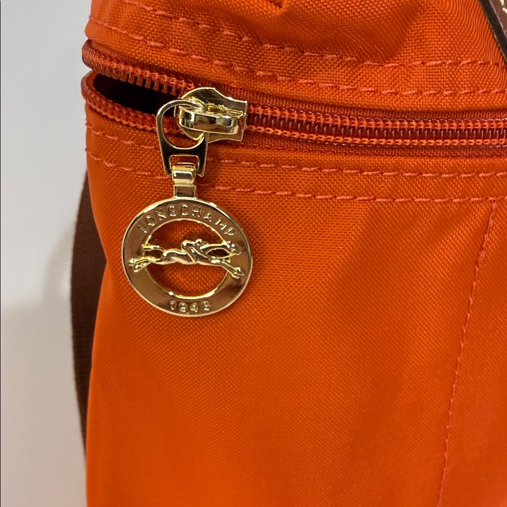 Longchamp Le Pliage Backpack in Pumpkin with Brown Leather. Packable. New. - Picture 2 of 10